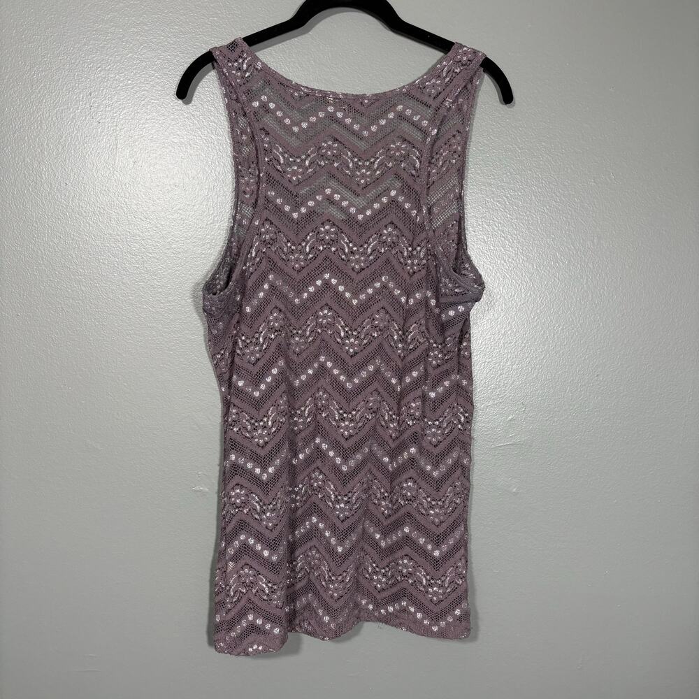 BKE Women's Y2K Gray & Silver Lace & Metallic Tank Top - Size Large - Chevron - Picture 7 of 7
